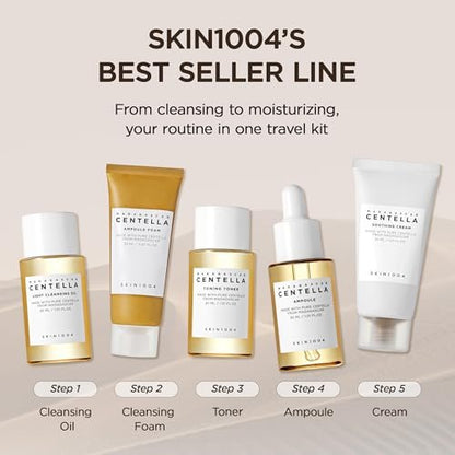 SKIN1004 Centella Travel Kit - Korean Skincare Set with Toner, Moisturizer, Serum, Cleansing Oil & Cleanser - Travel Size for Sensitive Skin Avelisse
