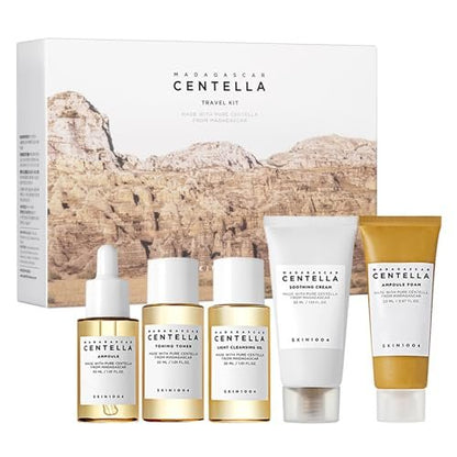 SKIN1004 Centella Travel Kit - Korean Skincare Set with Toner, Moisturizer, Serum, Cleansing Oil & Cleanser - Travel Size for Sensitive Skin Avelisse