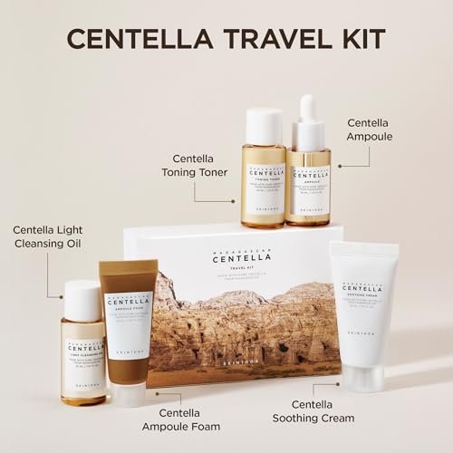 SKIN1004 Centella Travel Kit - Korean Skincare Set with Toner, Moisturizer, Serum, Cleansing Oil & Cleanser - Travel Size for Sensitive Skin Avelisse