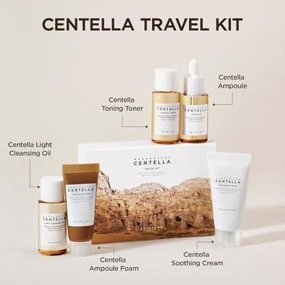 SKIN1004 Centella Travel Kit - Korean Skincare Set with Toner, Moisturizer, Serum, Cleansing Oil & Cleanser - Travel Size for Sensitive Skin Avelisse