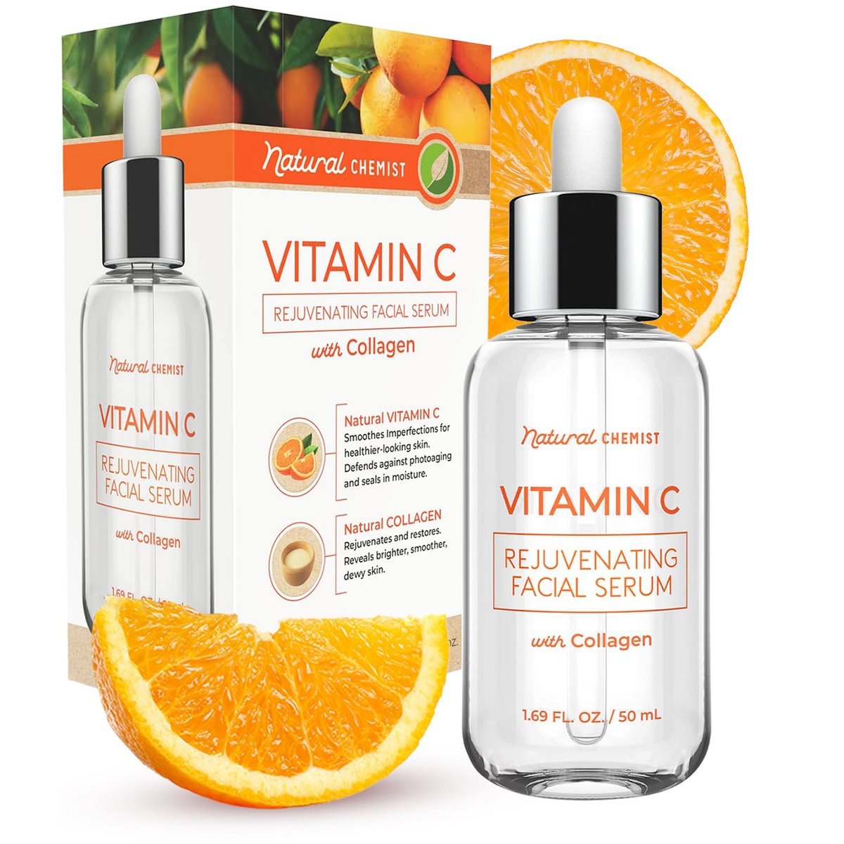 Natural Chemist Vitamin C Serum With Collagen - Dermatologist Tested, Skin Brightening, Anti-Aging, Acne Treatment, Fades Dark Spots, Cruelty Free Korean Skin Care For All Skin Types - 1.69 oz - görsel 1