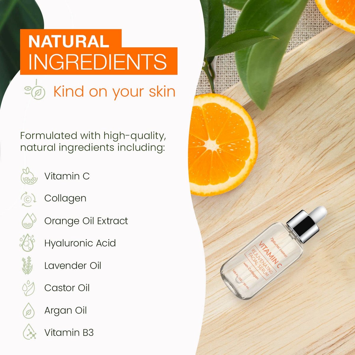 Natural Chemist Vitamin C Serum With Collagen - Dermatologist Tested, Skin Brightening, Anti-Aging, Acne Treatment, Fades Dark Spots, Cruelty Free Korean Skin Care For All Skin Types - 1.69 oz - görsel 11