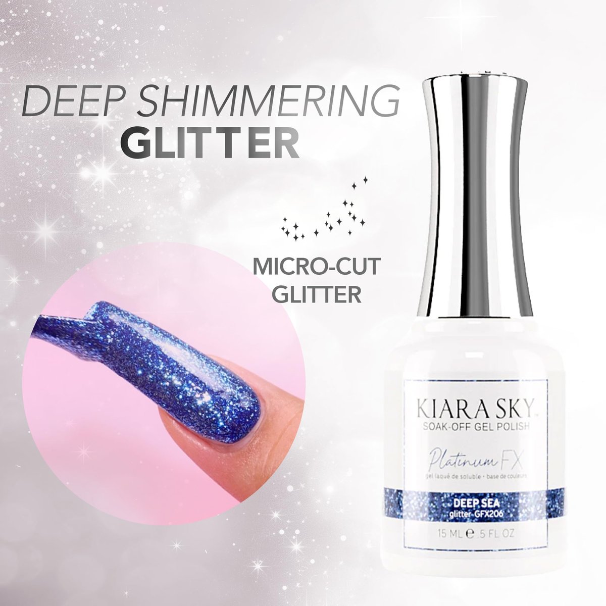 KIARA SKY LED UV Soak Off Platinum Gel FX - Deep Sea One Coat Foil Glitter Nail Polish (0.5 Fl Oz) - görsel 9