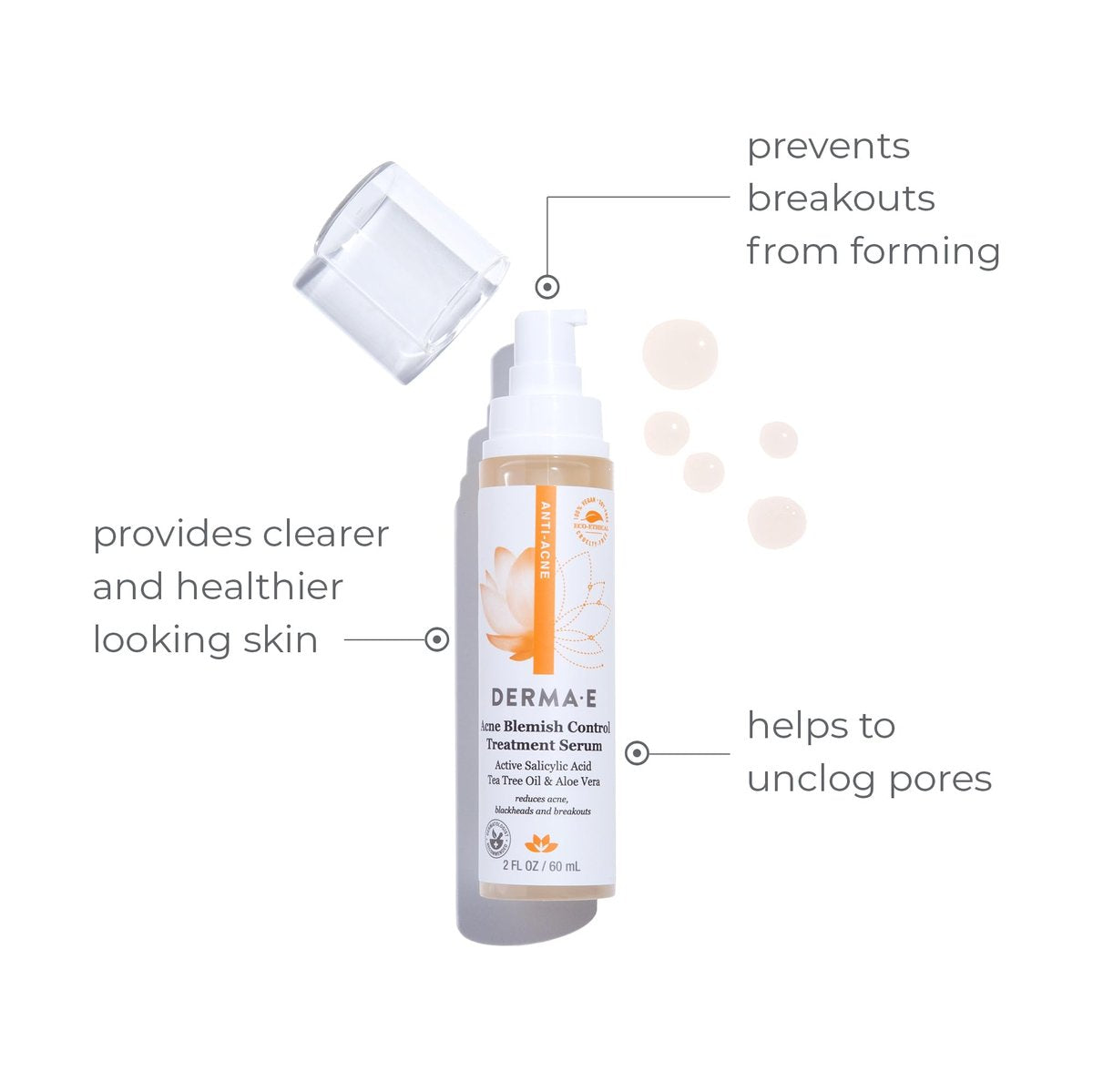 DERMA E Acne Spot Treatment - Clinically Studied Blemish Control Serum for Blackheads, Breakouts & Cystic Acne, 2 Fl Oz Avelisse