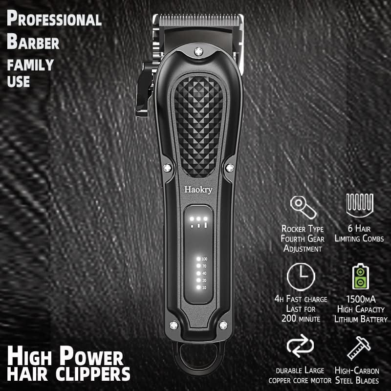 Haokry Professional Hair Clippers for Men - Cordless & Corded Barber Clippers with Rechargeable Beard Trimmer, 3 Speed Modes - görsel 3
