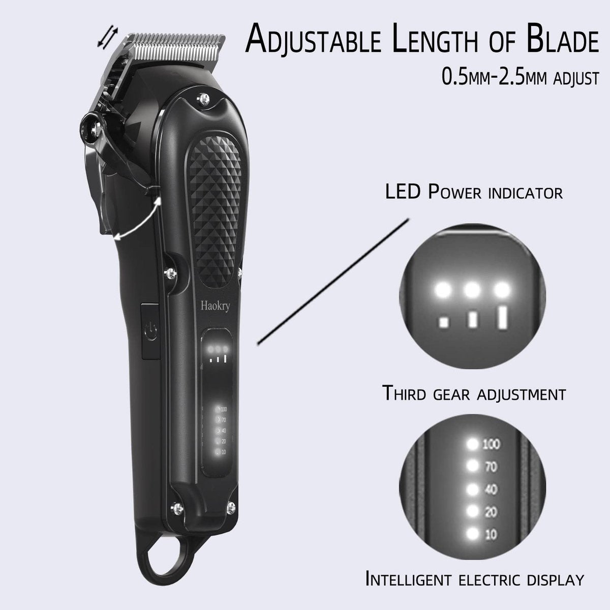 Haokry Professional Hair Clippers for Men - Cordless & Corded Barber Clippers with Rechargeable Beard Trimmer, 3 Speed Modes - görsel 5