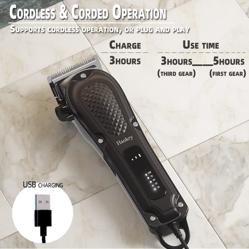Haokry Professional Hair Clippers for Men - Cordless & Corded Barber Clippers with Rechargeable Beard Trimmer, 3 Speed Modes - görsel 4