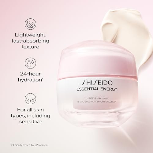 Shiseido Essential Energy Hydrating Day Cream with SPF 20 - 24-Hour Moisture & Pore-Refining - Hyaluronic Acid - All Skin Types - 50 mL Avelisse