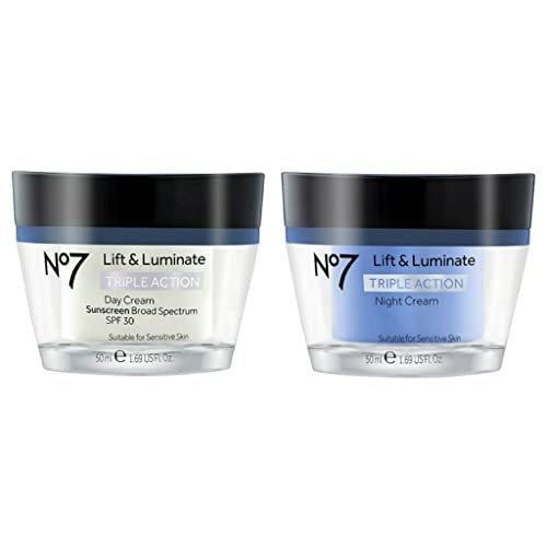 No7 Lift and Luminate Triple Action Face Cream - Day and Night Bundle with SPF 30 Day Cream, 1.69 fl oz Each Avelisse