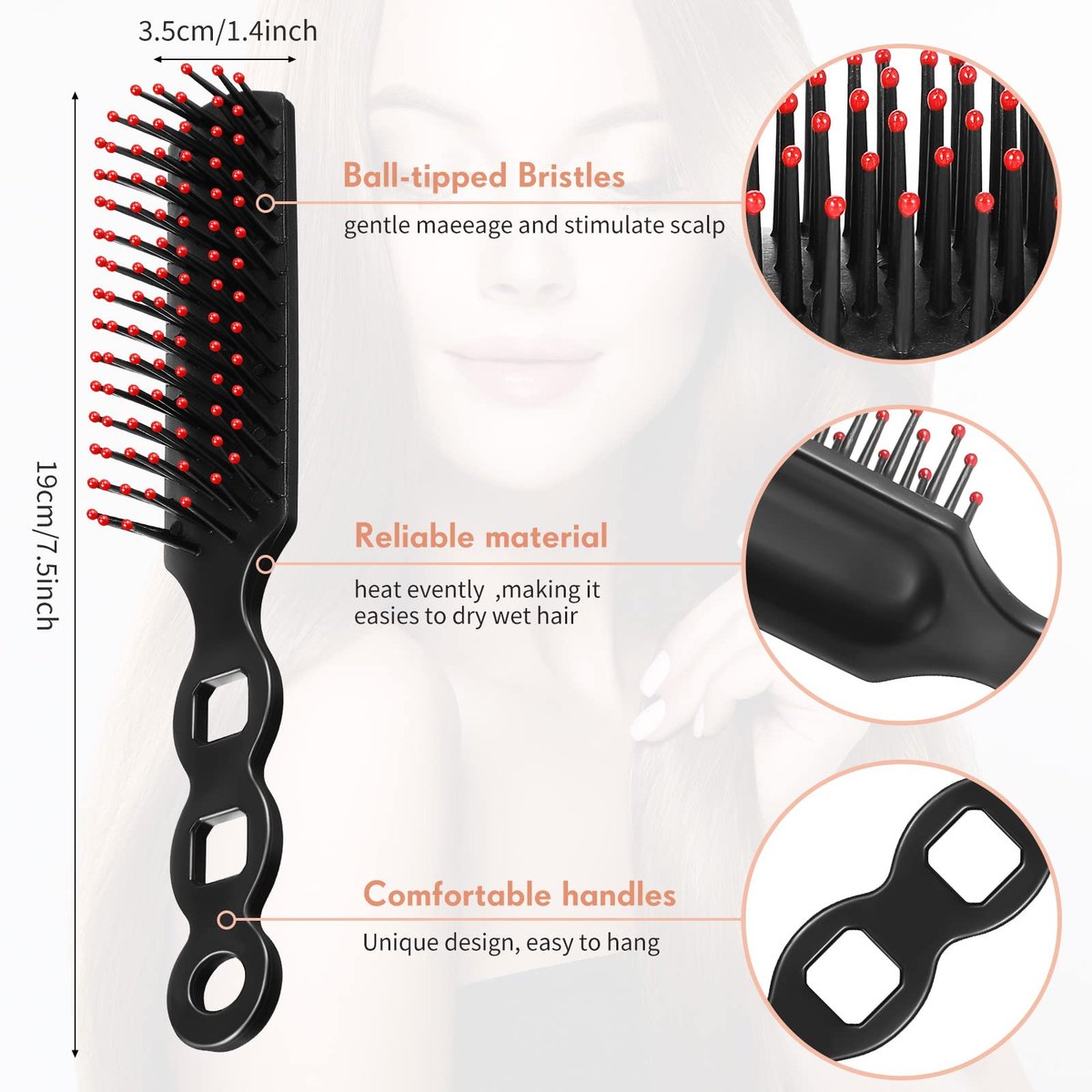60-Pack Bulk Disposable Hair Brushes for Homeless Shelters, Hotels, Nursing Homes, Charity - Anti-Static Bristles, 7.5 x 1.4 Inch, Black Avelisse