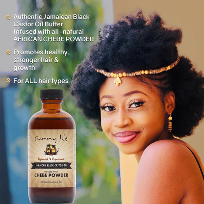 Sunny Isle Jamaican Black Castor Oil with Chebe Powder - 4 oz for Hair Growth & Moisture