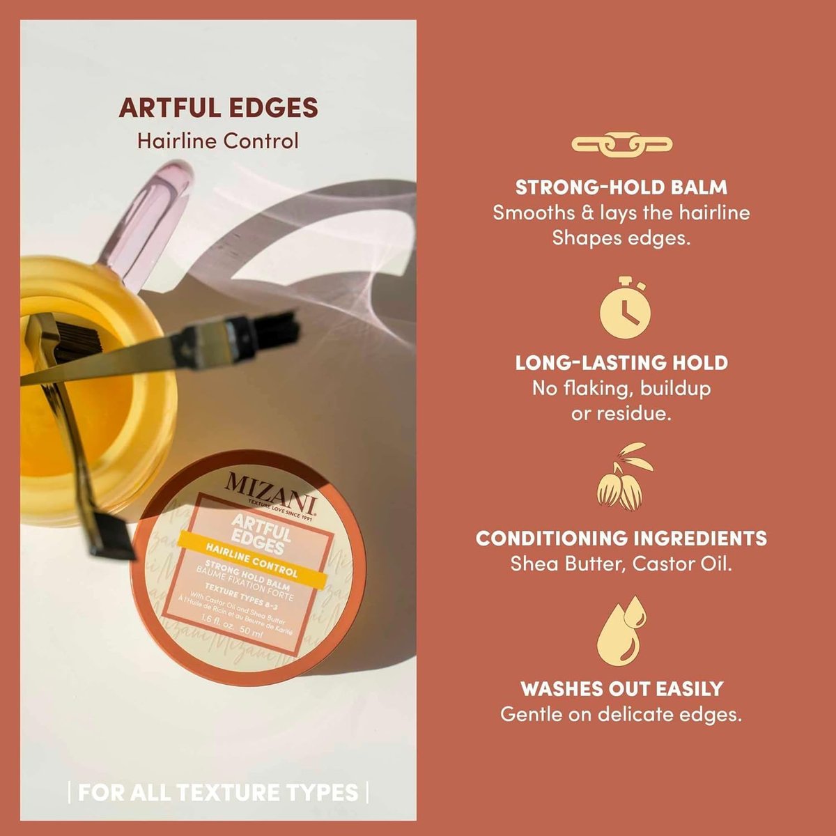 Mizani Artful Edges Edge Control Gel – Flake-Free Strong Hold with Castor Oil & Shea Butter, 1.6 Fl Oz Avelisse