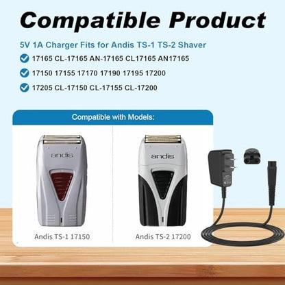 5V 1A Replacement Charger Adapter for Andis Shaver - Compatible with 17150, 17165, TS-1, TS-2 Foil Shavers