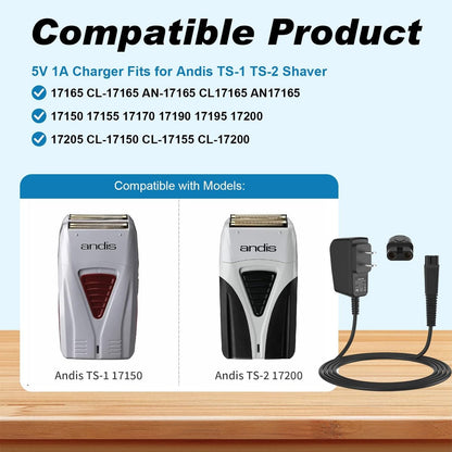 5V 1A Replacement Charger Adapter for Andis Shaver - Compatible with 17150, 17165, TS-1, TS-2 Foil Shavers