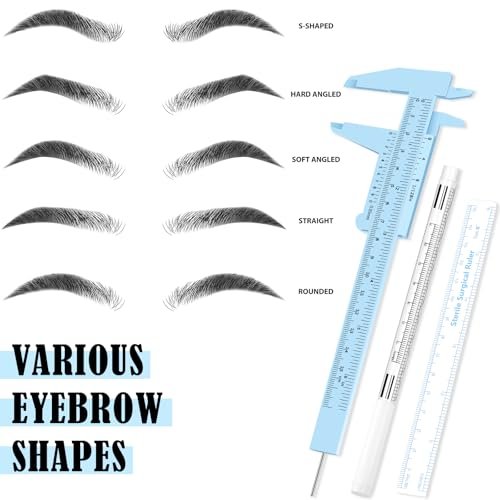 Teling 6 Pieces Eyebrow Tools Set - Microblading Measuring Ruler, White Marker Pen, Paper Ruler, Skin Marker for Permanent Makeup Positioning - görsel 8