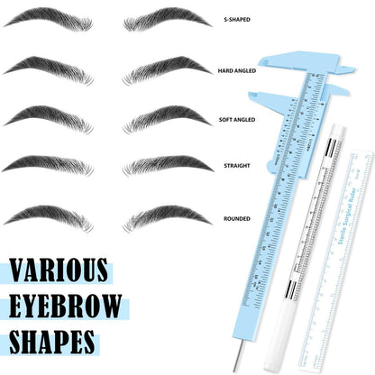 Teling 6 Pieces Eyebrow Tools Set - Microblading Measuring Ruler, White Marker Pen, Paper Ruler, Skin Marker for Permanent Makeup Positioning