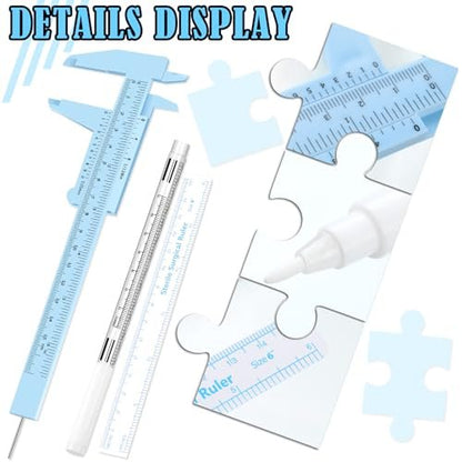 Teling 6 Pieces Eyebrow Tools Set - Microblading Measuring Ruler, White Marker Pen, Paper Ruler, Skin Marker for Permanent Makeup Positioning