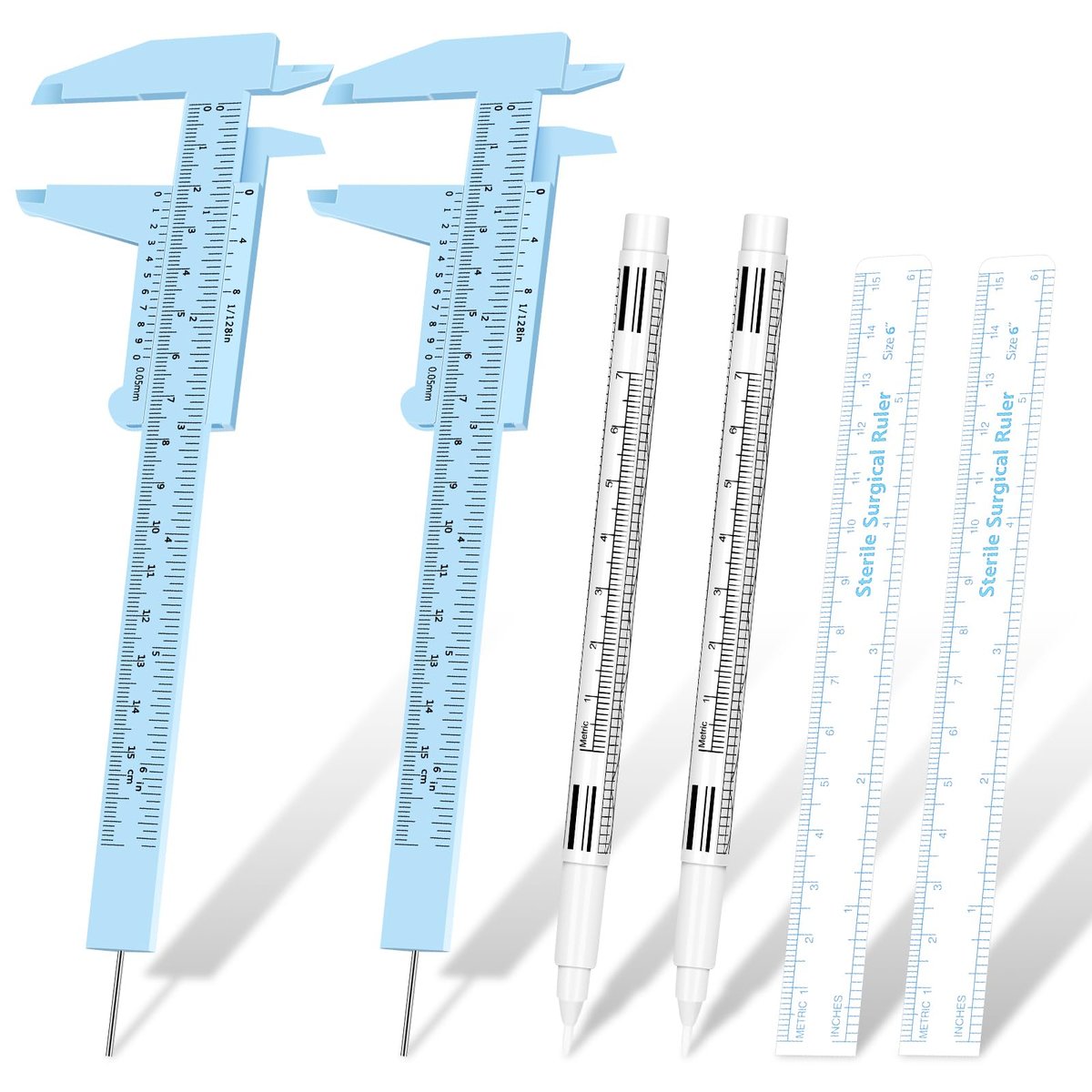 Teling 6 Pieces Eyebrow Tools Set - Microblading Measuring Ruler, White Marker Pen, Paper Ruler, Skin Marker for Permanent Makeup Positioning - görsel 1