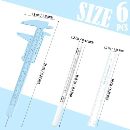 Teling 6 Pieces Eyebrow Tools Set - Microblading Measuring Ruler, White Marker Pen, Paper Ruler, Skin Marker for Permanent Makeup Positioning