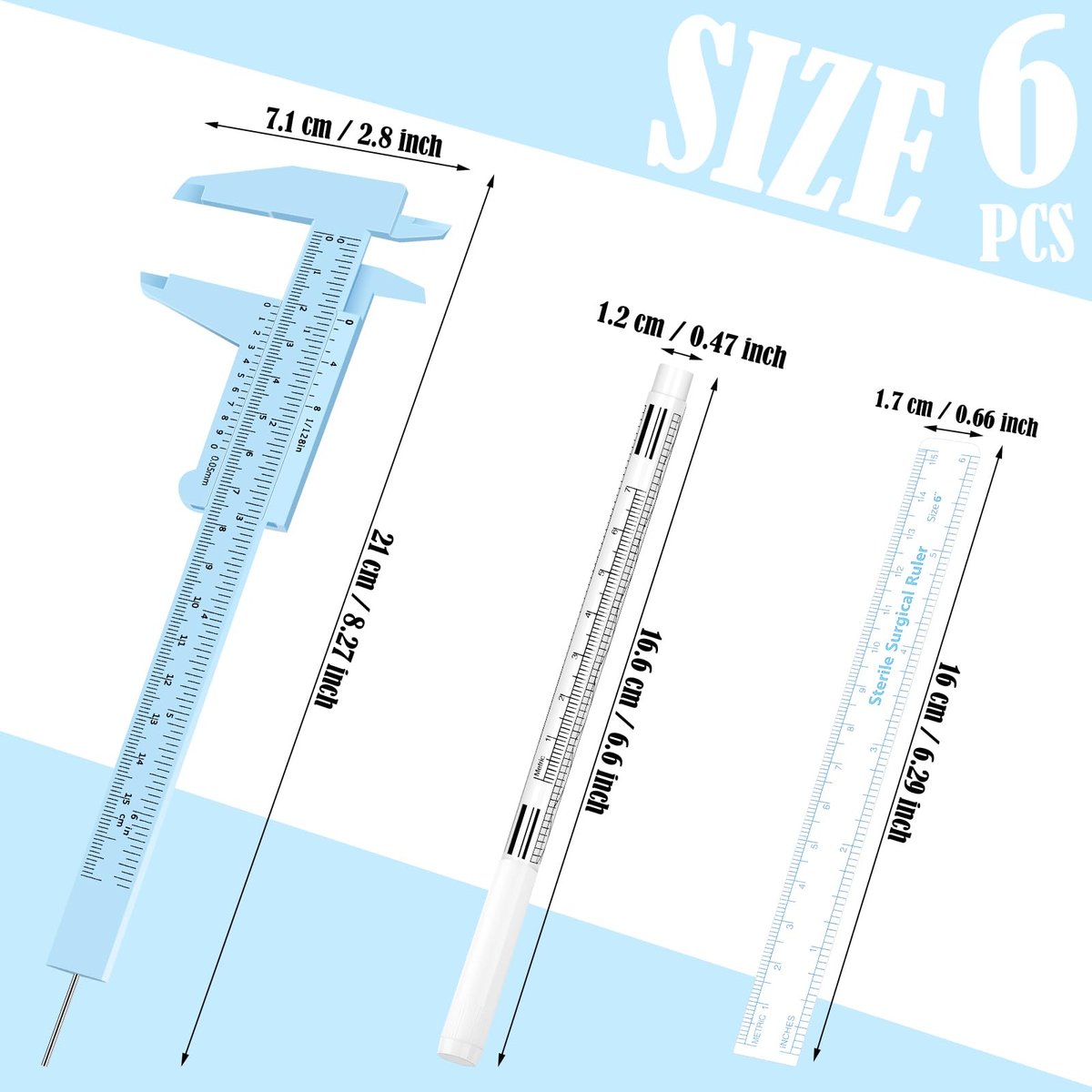 Teling 6 Pieces Eyebrow Tools Set - Microblading Measuring Ruler, White Marker Pen, Paper Ruler, Skin Marker for Permanent Makeup Positioning - görsel 3