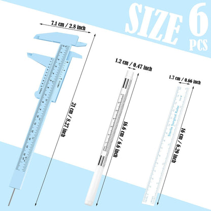Teling 6 Pieces Eyebrow Tools Set - Microblading Measuring Ruler, White Marker Pen, Paper Ruler, Skin Marker for Permanent Makeup Positioning