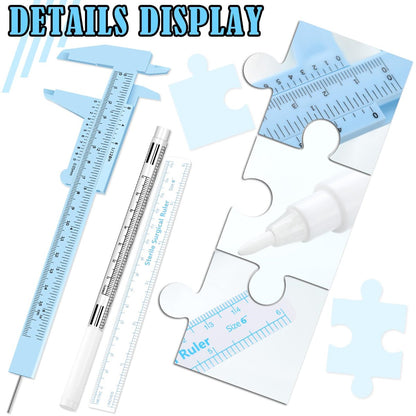 Teling 6 Pieces Eyebrow Tools Set - Microblading Measuring Ruler, White Marker Pen, Paper Ruler, Skin Marker for Permanent Makeup Positioning