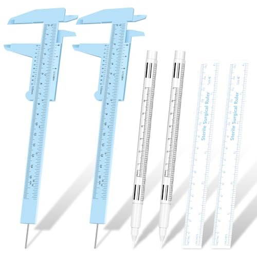Teling 6 Pieces Eyebrow Tools Set - Microblading Measuring Ruler, White Marker Pen, Paper Ruler, Skin Marker for Permanent Makeup Positioning - görsel 2
