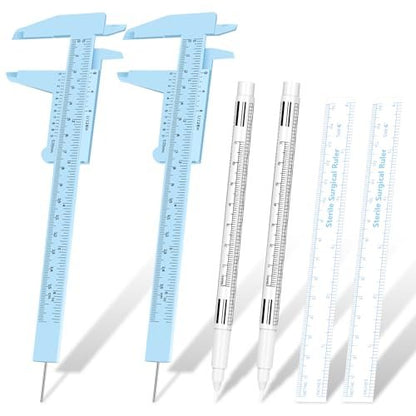 Teling 6 Pieces Eyebrow Tools Set - Microblading Measuring Ruler, White Marker Pen, Paper Ruler, Skin Marker for Permanent Makeup Positioning