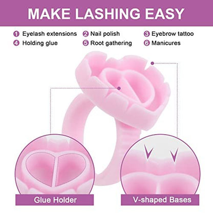 100 Pack Pink Glue Rings for Eyelash Extensions – Disposable Lash Glue Holder Rings