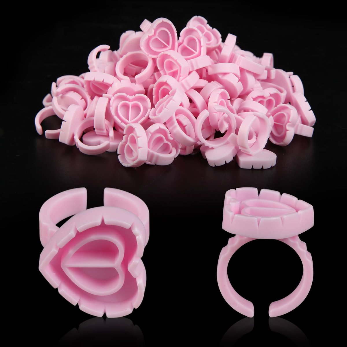 100 Pack Pink Glue Rings for Eyelash Extensions – Disposable Lash Glue Holder Rings - görsel 1