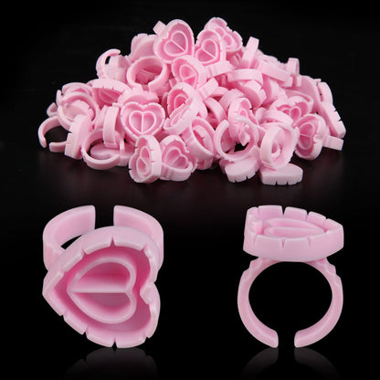 100 Pack Pink Glue Rings for Eyelash Extensions – Disposable Lash Glue Holder Rings