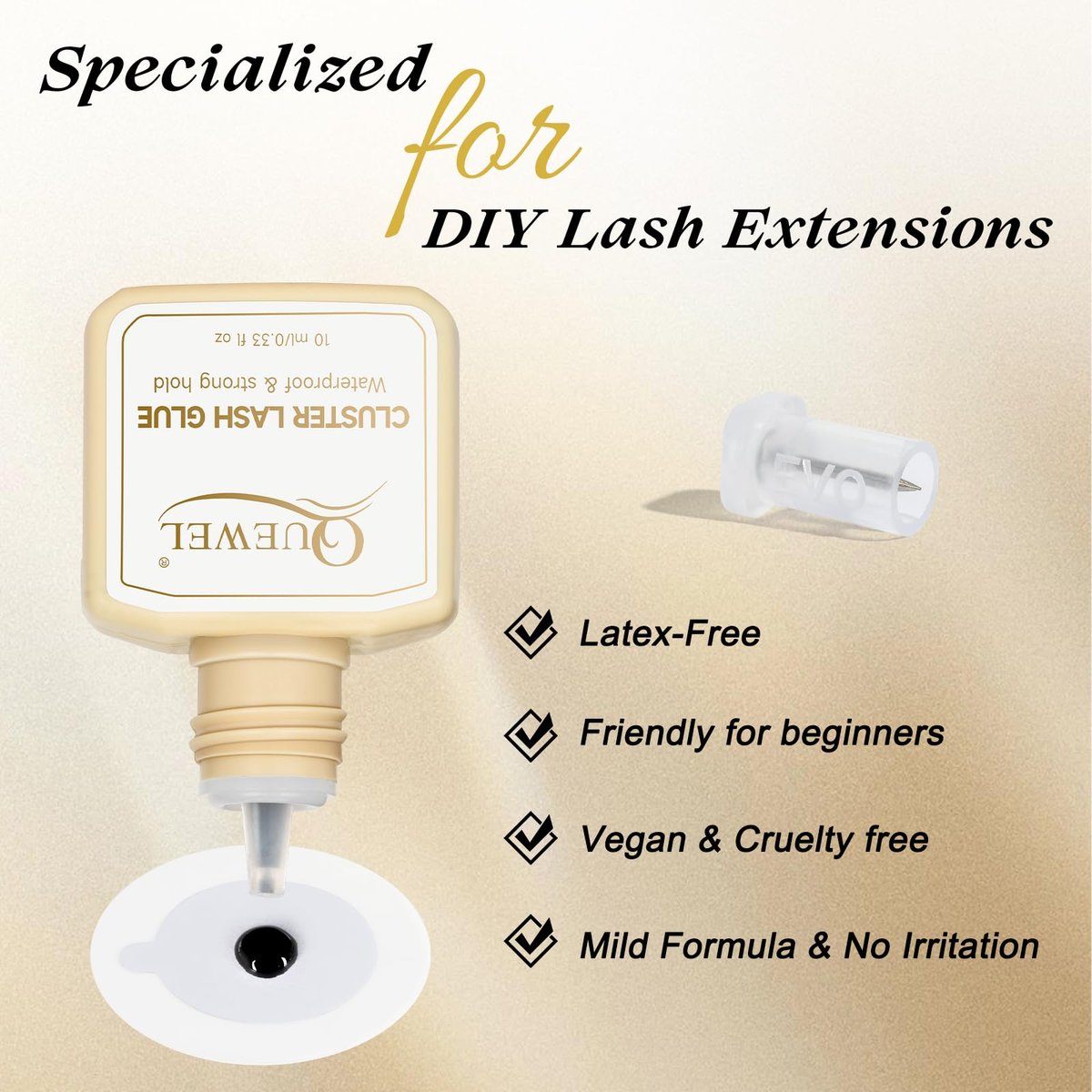 QUEWEL Lash Clusters Glue 10ml Black – Long-Lasting DIY Lash Extensions, No Irritation, Large Capacity Avelisse