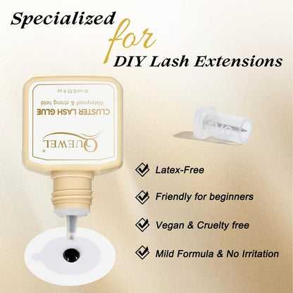 QUEWEL Lash Clusters Glue 10ml Black – Long-Lasting DIY Lash Extensions, No Irritation, Large Capacity Avelisse