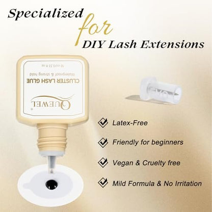 QUEWEL Lash Clusters Glue 10ml Black – Long-Lasting DIY Lash Extensions, No Irritation, Large Capacity Avelisse