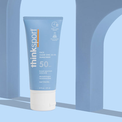 Thinksport SPF 50+ Face Sunscreen – Clear Zinc Oxide, Water Resistant, Reef Safe, 2 Fl Oz