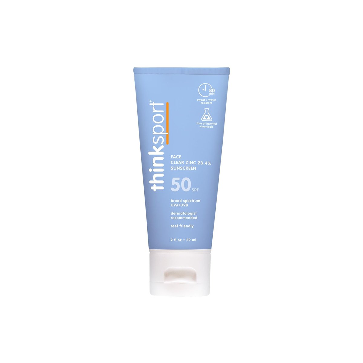 Thinksport SPF 50+ Face Sunscreen – Clear Zinc Oxide, Water Resistant, Reef Safe, 2 Fl Oz - görsel 2
