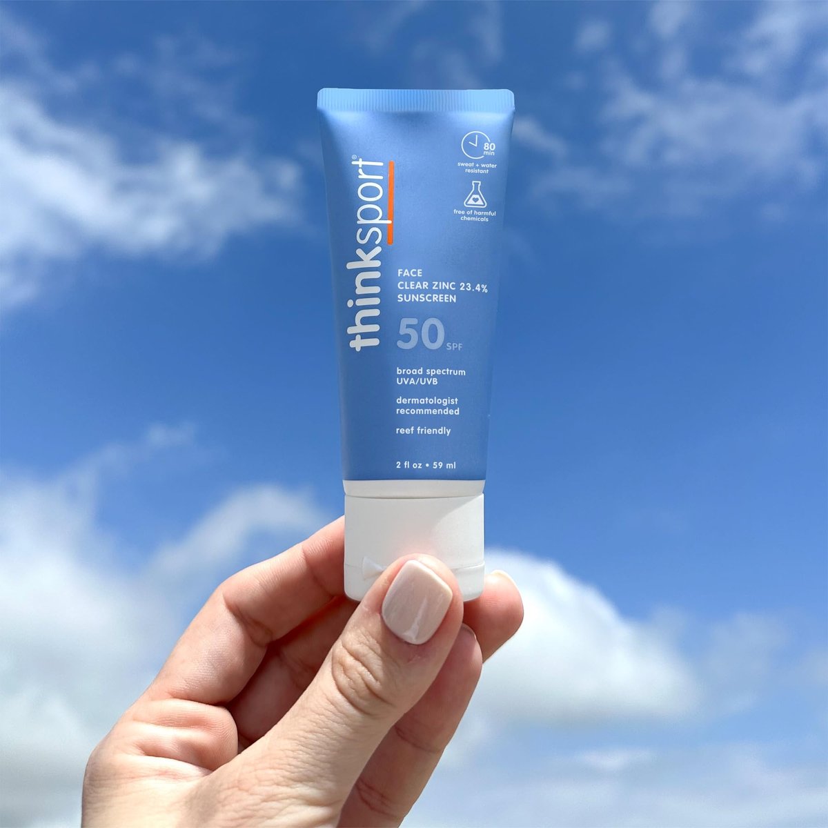 Thinksport SPF 50+ Face Sunscreen – Clear Zinc Oxide, Water Resistant, Reef Safe, 2 Fl Oz - görsel 8