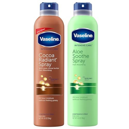 Vaseline Cocoa Radiant+ Aloe Soothe Spray Variety 2-Pack – Non-Greasy, Fast-Absorbing All-Over Moisturizer for Dry Skin, 6.5 Oz Each Avelisse