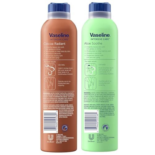 Vaseline Cocoa Radiant+ Aloe Soothe Spray Variety 2-Pack – Non-Greasy, Fast-Absorbing All-Over Moisturizer for Dry Skin, 6.5 Oz Each Avelisse