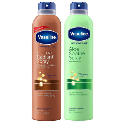 Vaseline Cocoa Radiant+ Aloe Soothe Spray Variety 2-Pack – Non-Greasy, Fast-Absorbing All-Over Moisturizer for Dry Skin, 6.5 Oz Each Avelisse