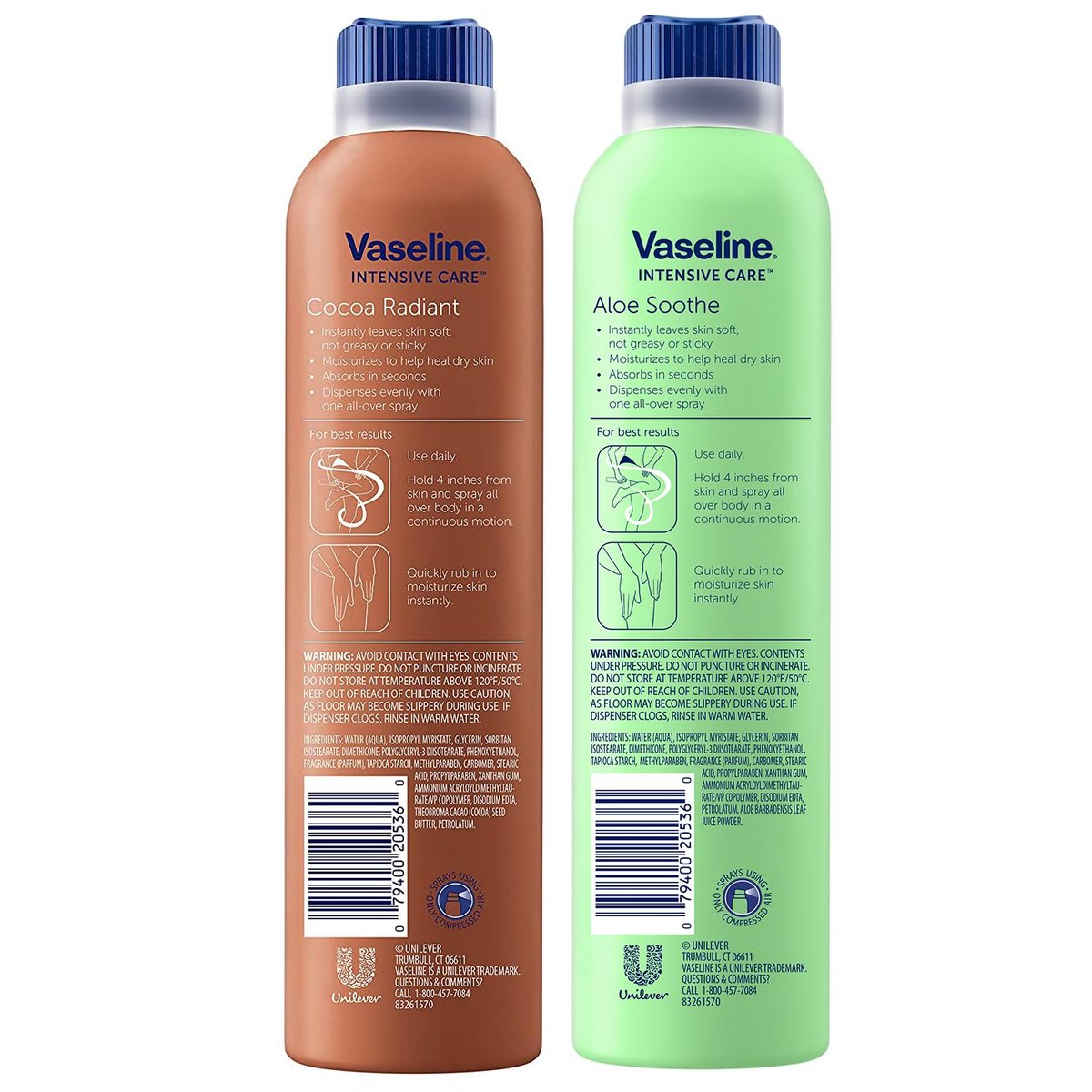 Vaseline Cocoa Radiant+ Aloe Soothe Spray Variety 2-Pack – Non-Greasy, Fast-Absorbing All-Over Moisturizer for Dry Skin, 6.5 Oz Each Avelisse