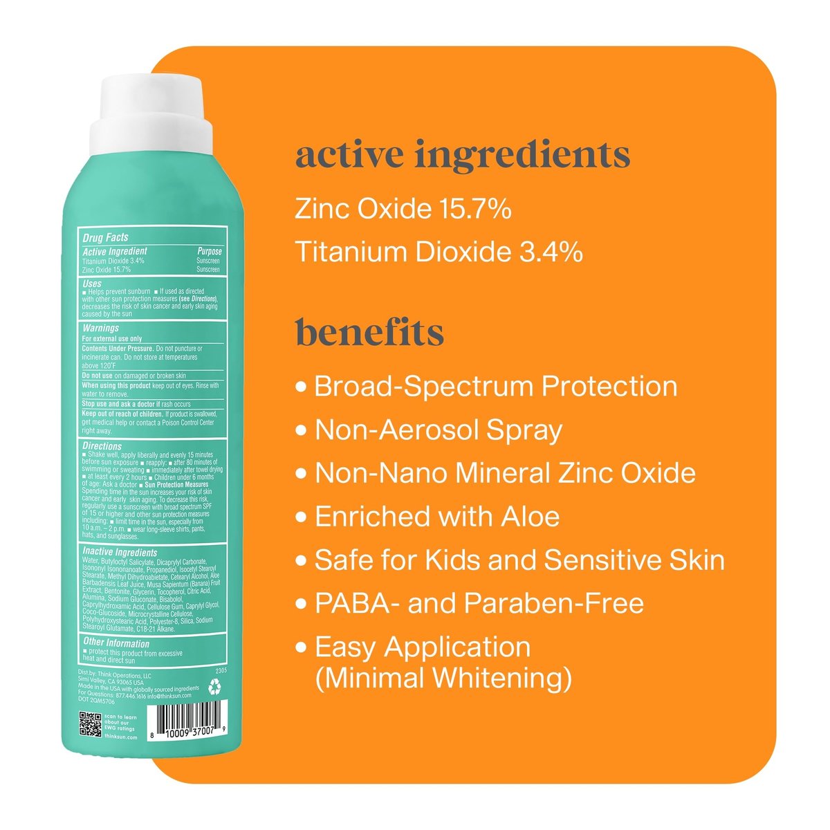 Thinksport Kids Sunscreen Spray SPF 50 - All Sheer Mineral Sunscreen, 6 Fl Oz, Water Resistant, Natural Zinc Oxide UVA/UVB Protection for Baby & Toddler Avelisse
