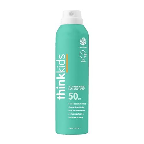 Thinksport Kids Sunscreen Spray SPF 50 - All Sheer Mineral Sunscreen, 6 Fl Oz, Water Resistant, Natural Zinc Oxide UVA/UVB Protection for Baby & Toddler Avelisse