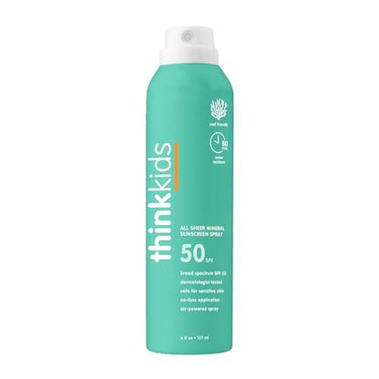 Thinksport Kids Sunscreen Spray SPF 50 - All Sheer Mineral Sunscreen, 6 Fl Oz, Water Resistant, Natural Zinc Oxide UVA/UVB Protection for Baby & Toddler Avelisse