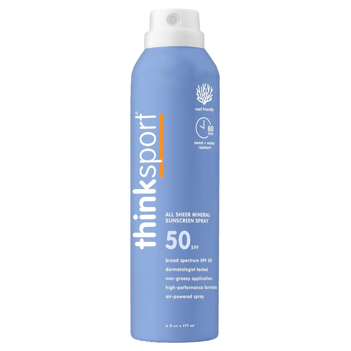 Thinksport SPF 50+ Mineral Sunscreen Spray, All Sheer, 6 Fl Oz – Natural, Water Resistant Body Sun Protection, Vegan & Reef Safe Avelisse