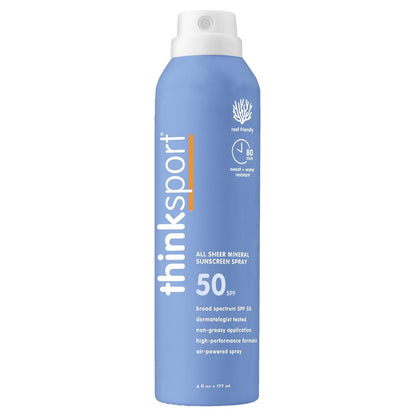 Thinksport SPF 50+ Mineral Sunscreen Spray, All Sheer, 6 Fl Oz – Natural, Water Resistant Body Sun Protection, Vegan & Reef Safe Avelisse