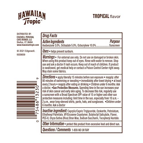 Hawaiian Tropic Tropical Lip Balm SPF 30 - Pack of 10, Moisturizing Sun Protection for Lips, Beach Essential Avelisse
