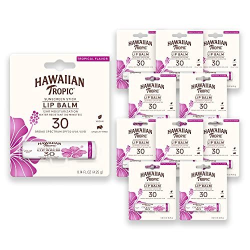Hawaiian Tropic Tropical Lip Balm SPF 30 - Pack of 10, Moisturizing Sun Protection for Lips, Beach Essential Avelisse