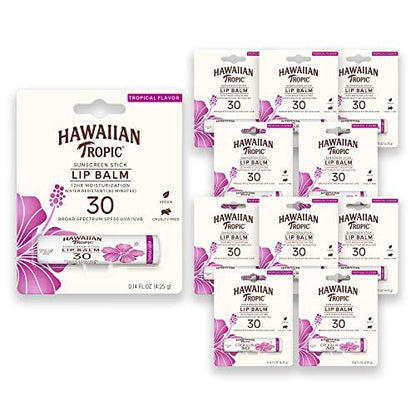 Hawaiian Tropic Tropical Lip Balm SPF 30 - Pack of 10, Moisturizing Sun Protection for Lips, Beach Essential Avelisse