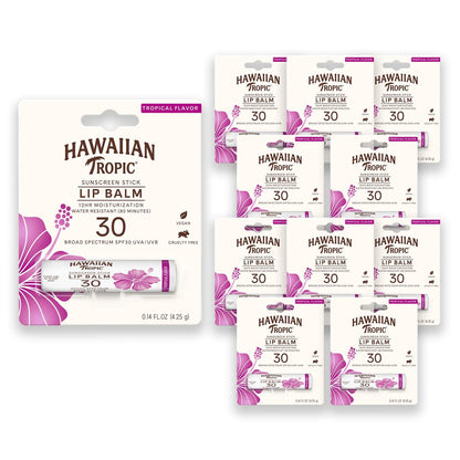 Hawaiian Tropic Tropical Lip Balm SPF 30 - Pack of 10, Moisturizing Sun Protection for Lips, Beach Essential Avelisse